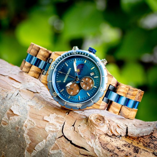 Reloj de madera de bambú con correa de tela modelo Yellowstone