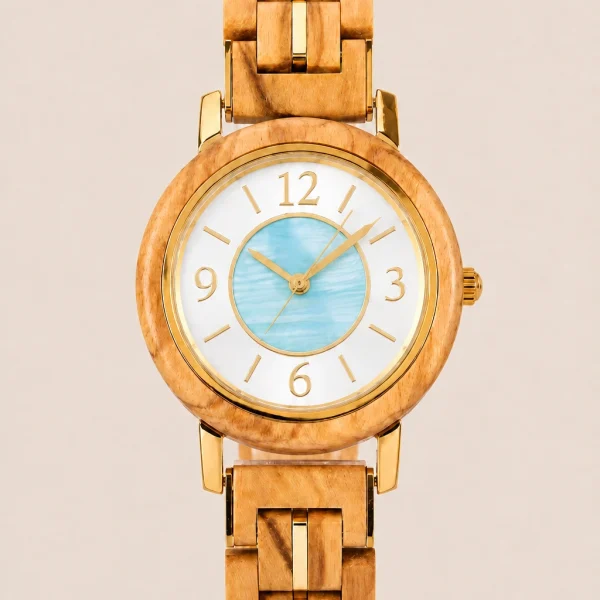 Elira Azure, reloj Woodenson de madera clara y esfera azul agua