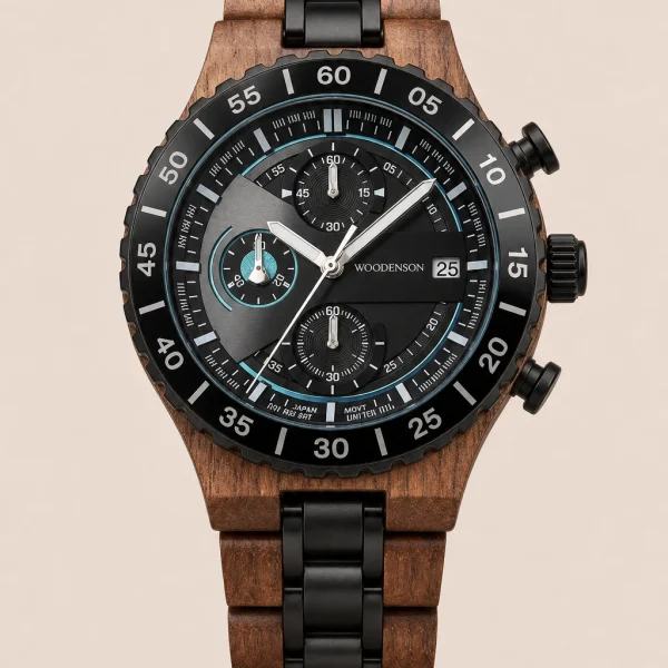Norvik Walnut, reloj cronógrafo Woodenson de madera cálida y esfera negra